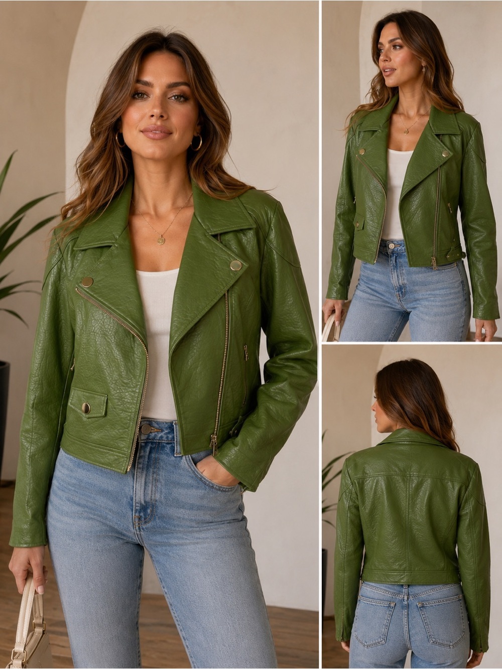 Marc New York Motorcycle Jacket Womens XL Green Faux Leather Zip‎ Lined